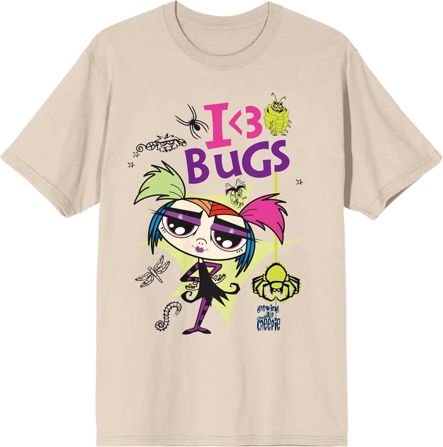 Growing Up Creepie I Love Bugs Women's Natural Short Sleeve Crew Neck Tee