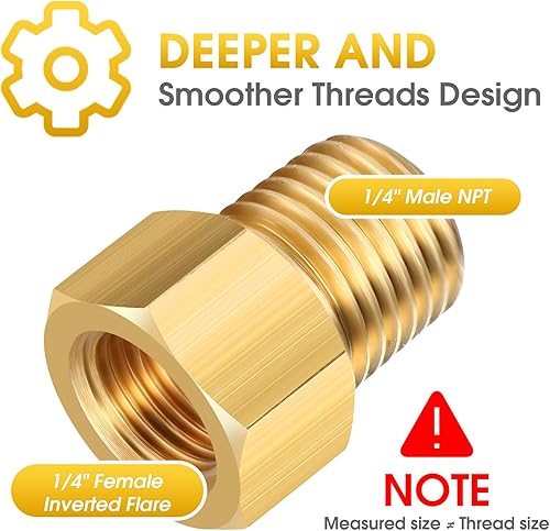 Miniatura 4 de Frienda Adaptador de Tubería de Latón de 14 de Pulgada NPT Macho x 14 de Pulgada Hembra con Abocinado Invertido para Propano, Reductor NPT,