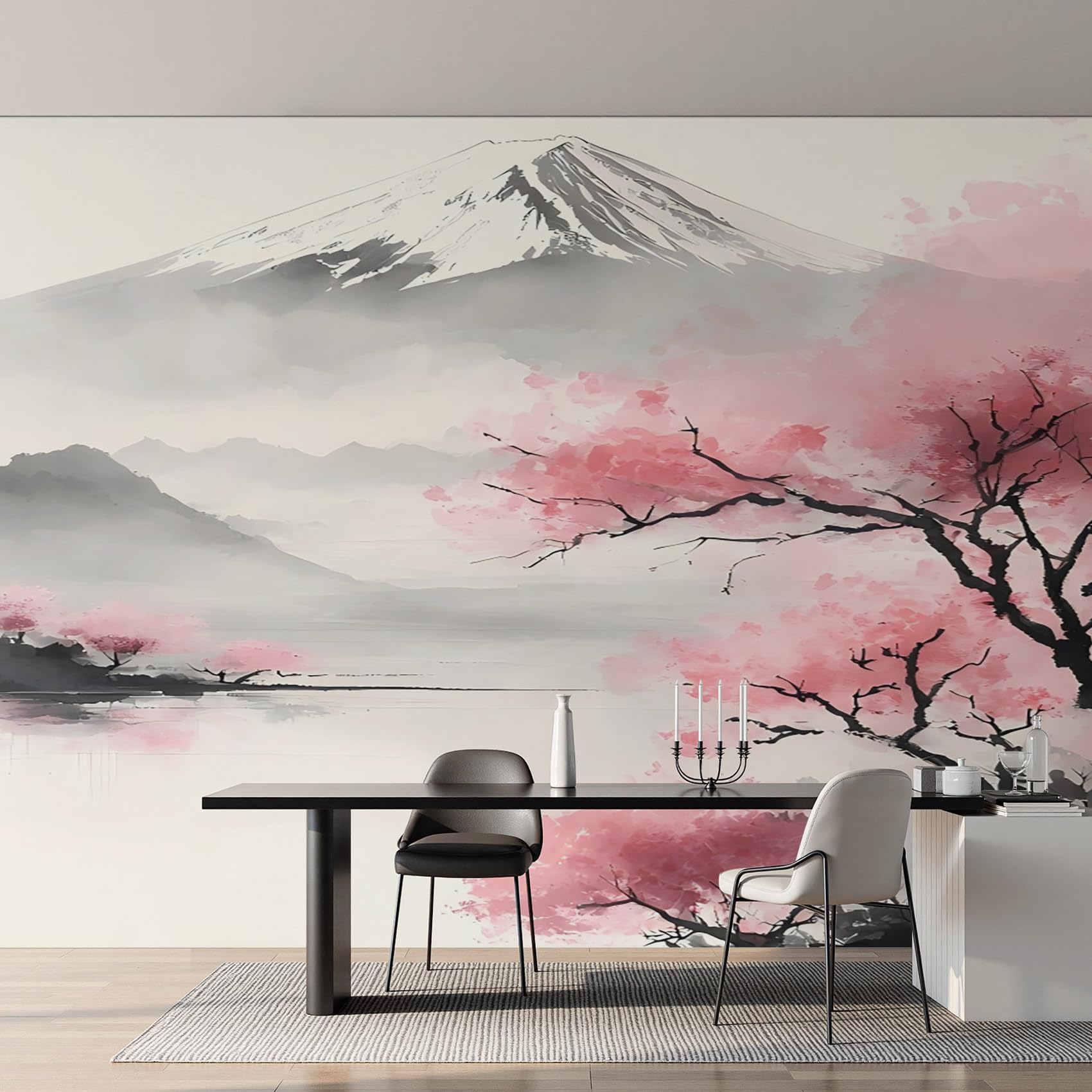 Papier peint panoramique de style peinture à l'encre japonais XXL