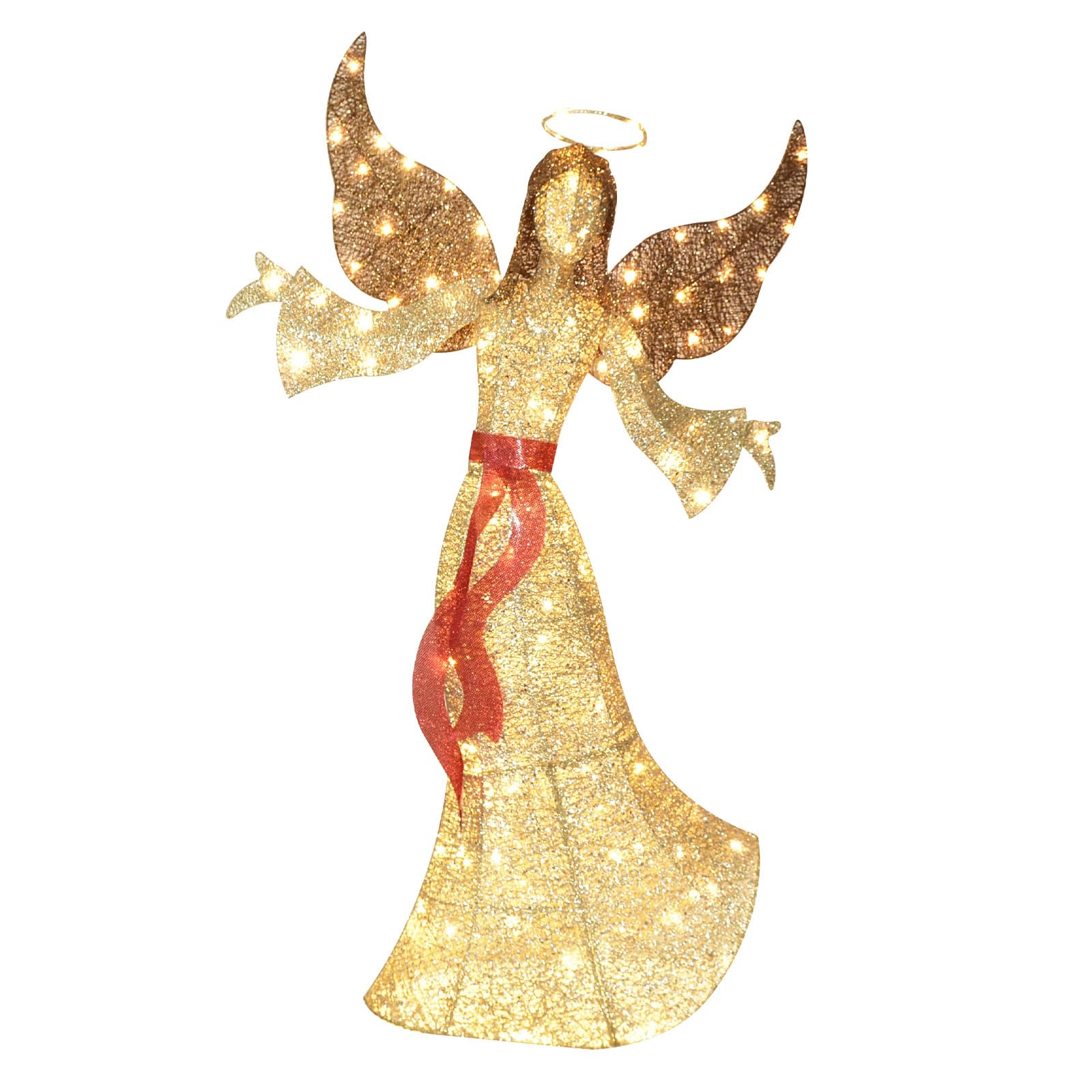 1,52 m Langer Weihnachtsengel für draußen – leuchtender Weihnachtsengel mit 120 LED-Lichtern für draußen – Elegante geflügelte Weihnachtsfigur für den Rasen - Gold