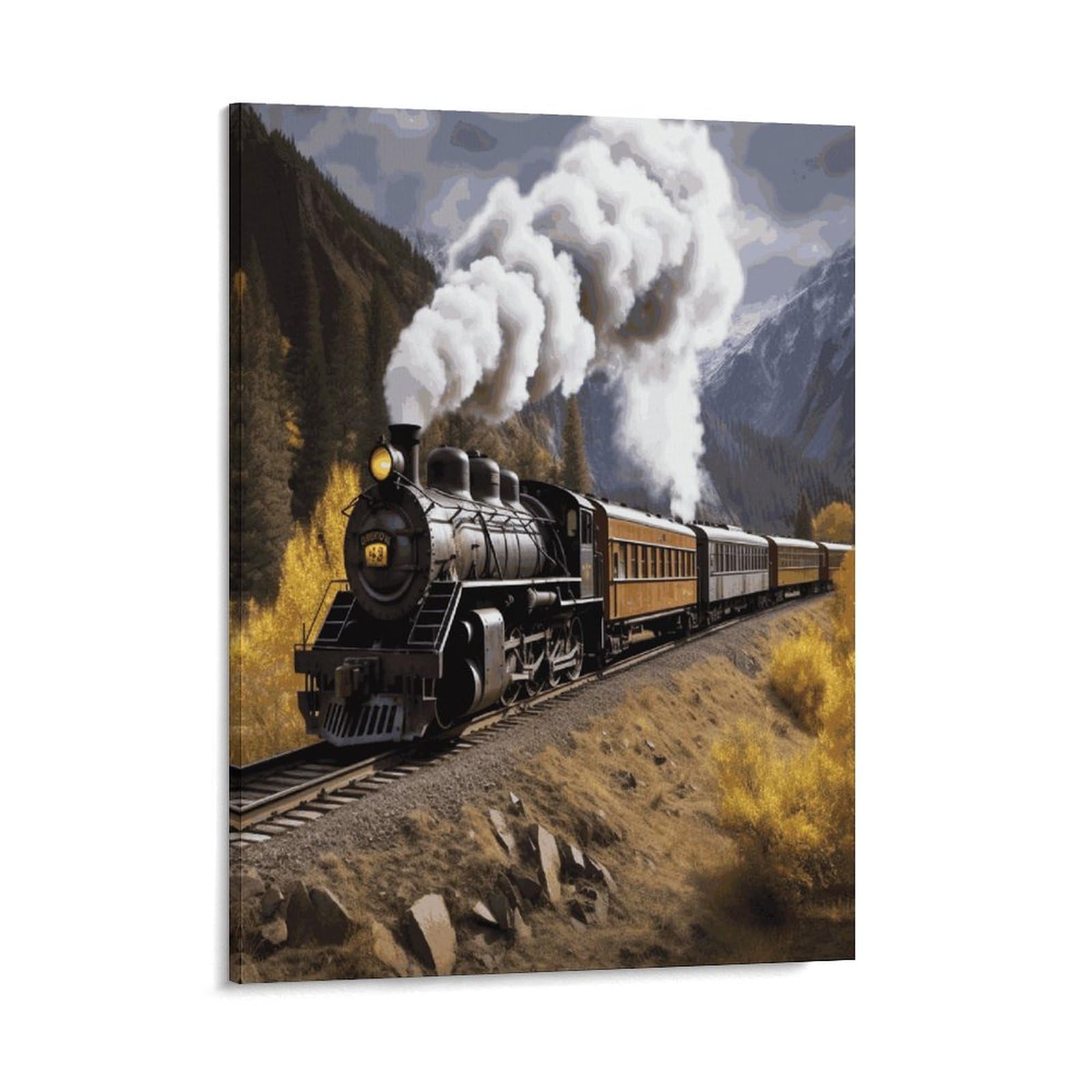 Adfgyerh Style Steam Locomotive Train Wall Art Framed,Canvas Prints Ready To Hang Home Decor,Canvas Wall Art For Living Room Hallway Office Wall Decor 08X10inch(20X25cm)