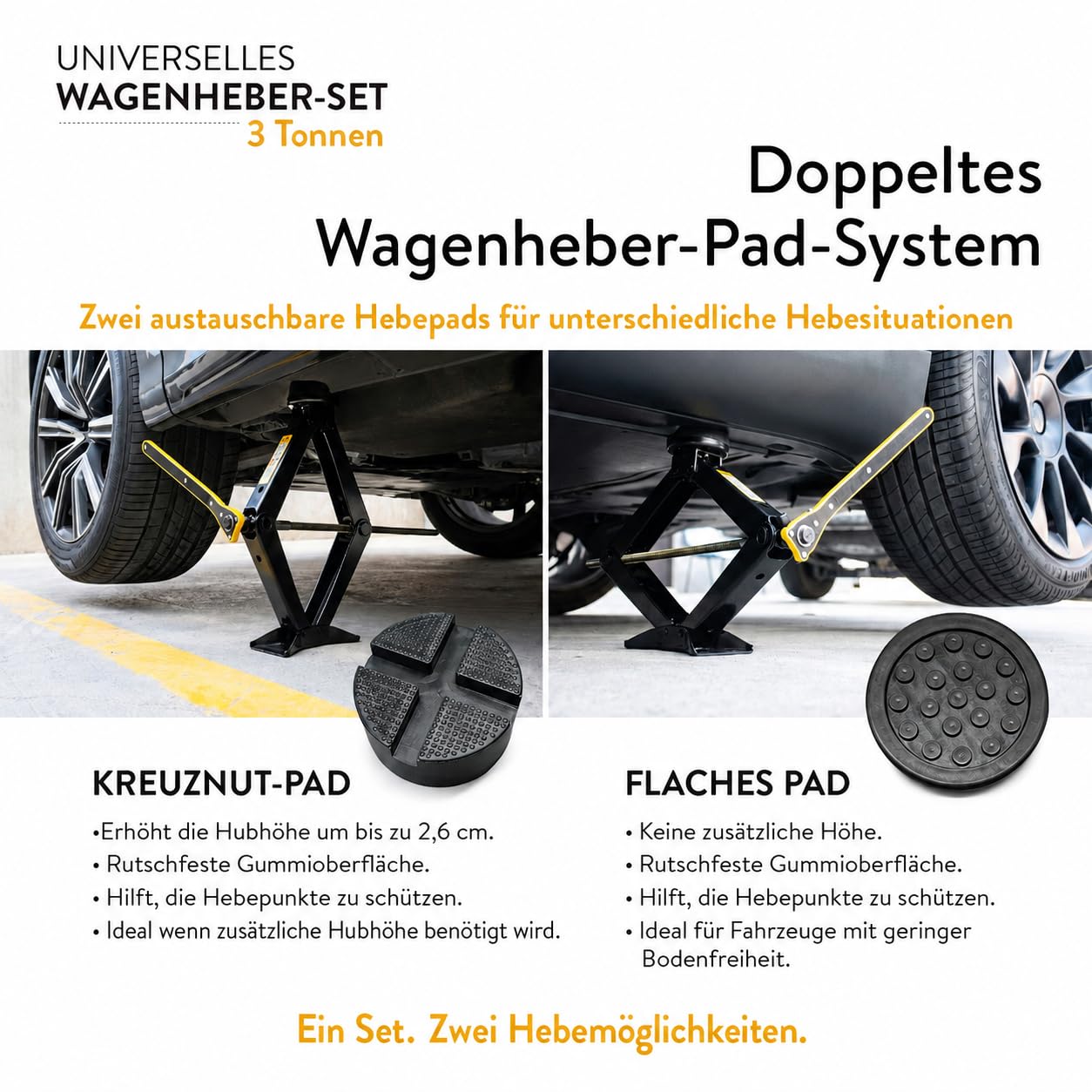 Wagenheber-Set 3T | Scherenwagenheber mit Kreuznut- & Flachauflage Car Jack