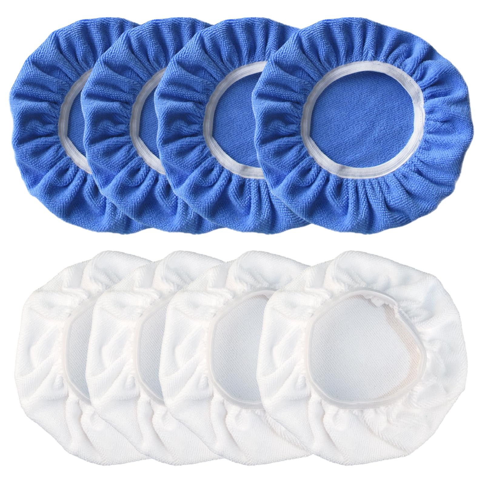 8 Stück Polierhauben Auto Bonnet Polierpad Mikrofaser Auto Polierhaube Polieren Baumwoll Motorhaube für Mehrweg für 230mm-250mm Autopoliermaschine, Blaue und Weiße