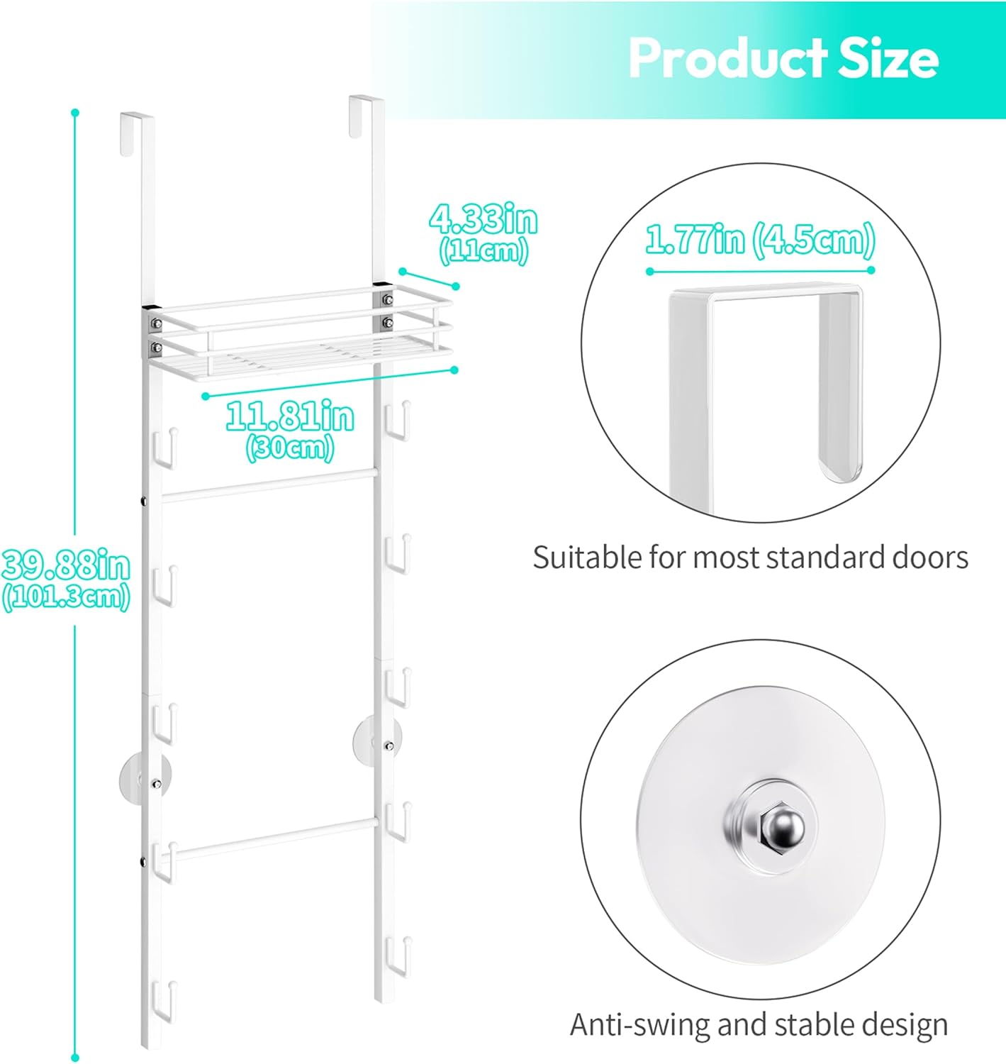 hapirm over the door purse organizer - wall mounted purse rack with 10 hooks and metal basket, hanging handbag organizer holds up to 10 bags, bag rack can use as 1/2 part, for door, closet (white) white 6-tier