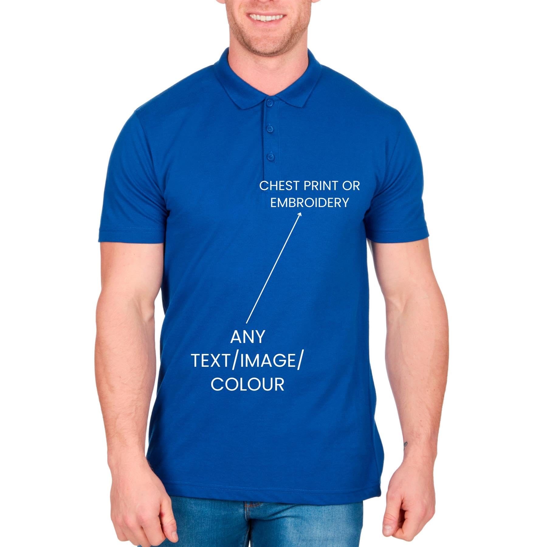 Personalised Mens Polo Shirt Short Sleeve Top Plain T Shirt Casual Work Golf Tee Pique Basic (Royal, L)