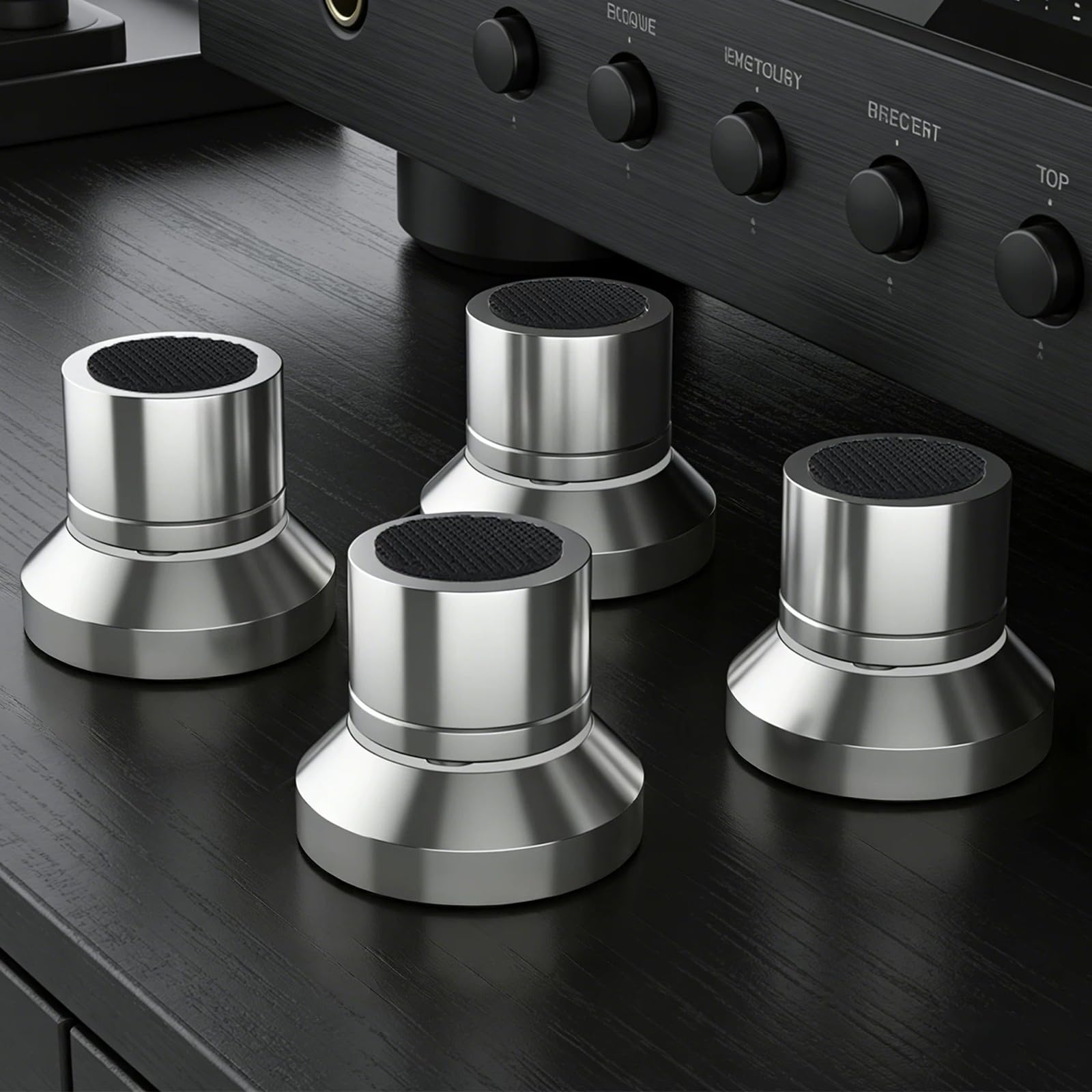 Piedini isolanti per altoparlanti, cuscinetti antivibrazione in acciaio inox con tappetino in gomma per dispositivi HiFi, amplificatori, giradischi e subwoofer