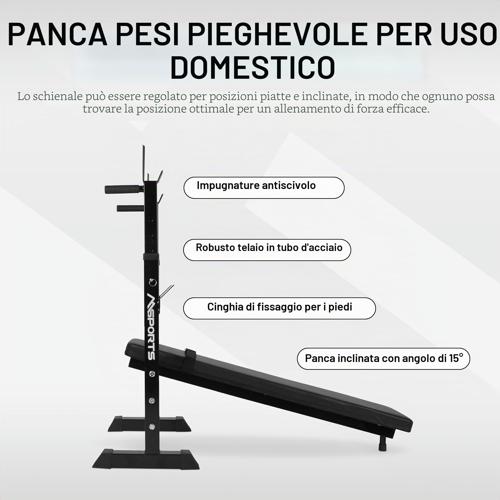 Panca Pesi professionale multifunzione pieghevole per bilancieri fino a 200 kg
