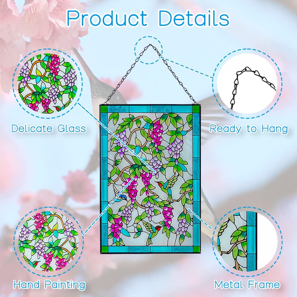 Viveta Kolibri Buntglas-Fensteraufhängung – Handgefertigter Sonnenfänger Mit Vögeln & Blumen (25,4 X 38,1 Cm)