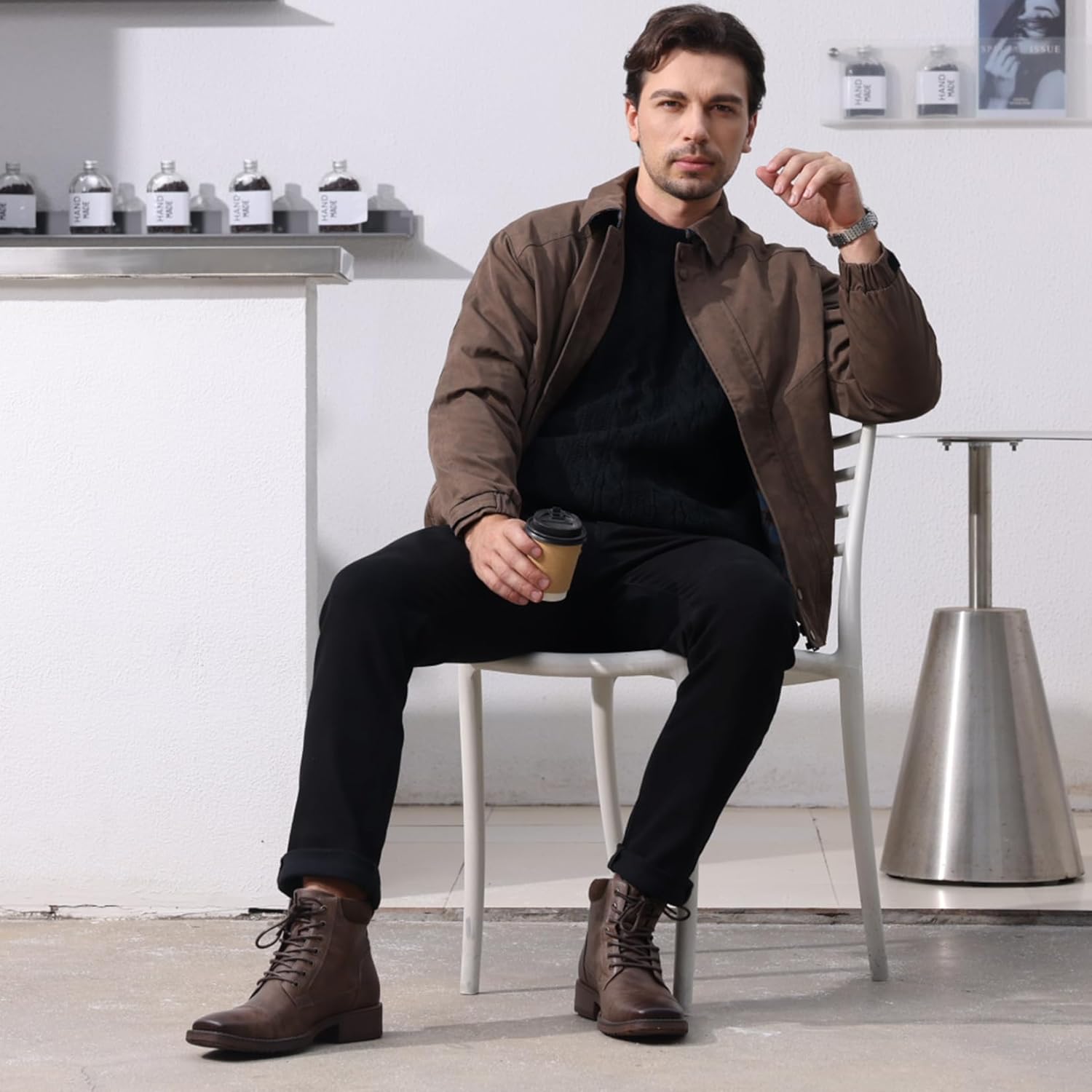 Mens Boots Casual Motorcycle Boot for Men Combat Boots Men Botines Para Hombre - Image 3