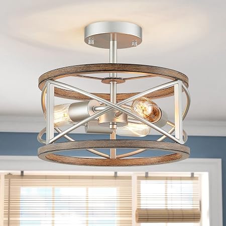 WUZUPS Chandelier 3-Light Vintage Farmhouse Industrial Imitation Wood