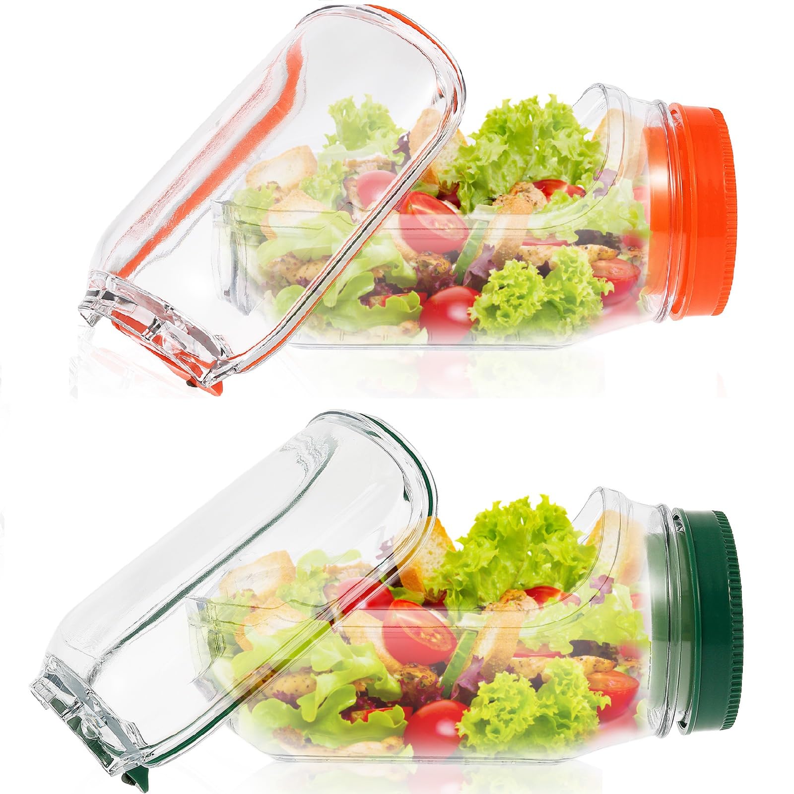 Salad Pod Container Vertical Layering Salad Pod Built-In Bowl Design Plastic Interval Salads Box with Leak Proof Sauce Dressing Case Dishwasher Safe Fresh Salads Storage for Lunch (Green + Orange)