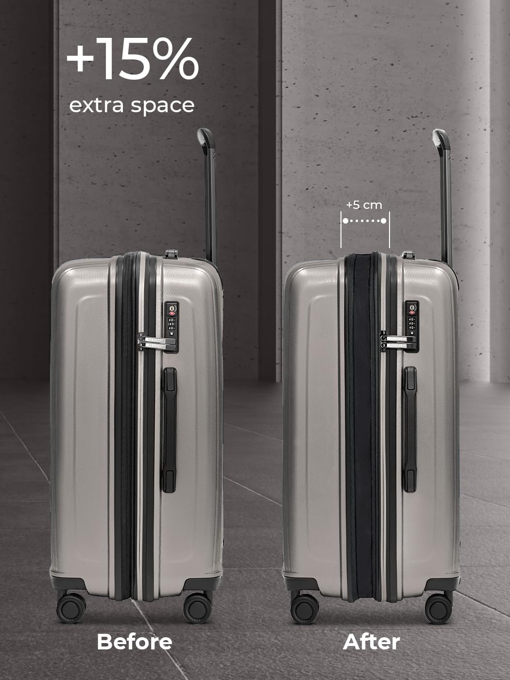 REDOLZ Hartschalen Check-in Koffer M erweiterbar | 46 x 30 x 66 cm, 82–97 Liter, 3,7 kg leicht, Polypropylen, Dehnfalte, Essentials 14