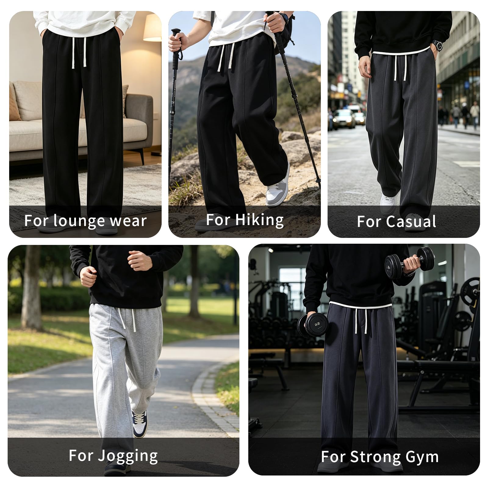 SHAGGA Pantaloni della tuta da uomo a gamba dritta, orlo senza polsini, vestibilità ampia, pantaloni da jogging con tasche per corsa e allenamento