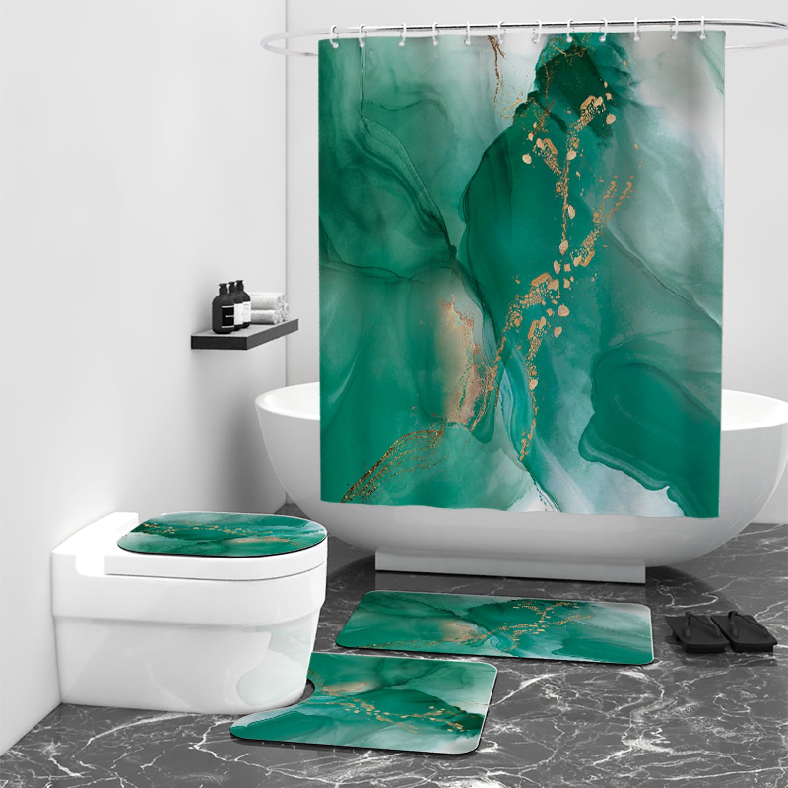 Shower Curtain Aqua Green Marble Shower Curtains Mould Proof Resistant Polyester Bathroom Curtains Wet Room Shower Curtain Water Proof Shower Curtains 180x180cm