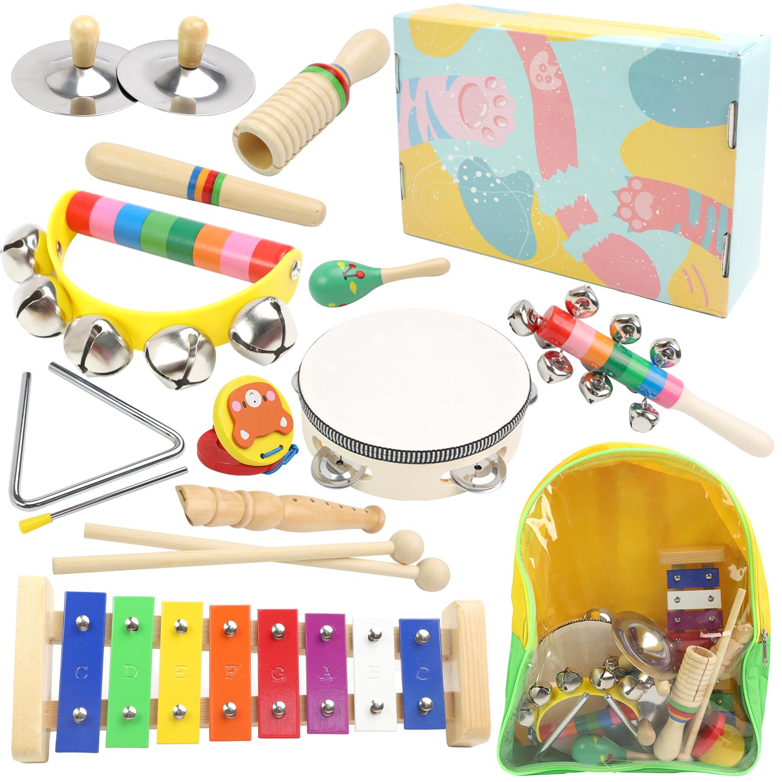 Wooden Kids Musical Instruments, Montessori Wooden Toys for Toddlers 1-5 years old