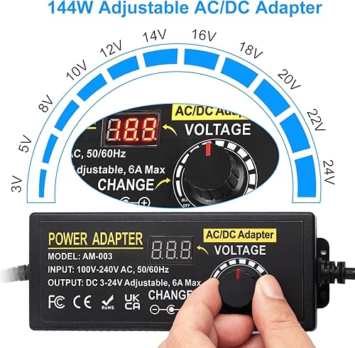 Miniatura 9 de Fuente de alimentación de CC ajustable, adaptador de fuente de alimentación universal Auplf 3V  12V 12A 144W Adaptador de CACC Variable Fuente de