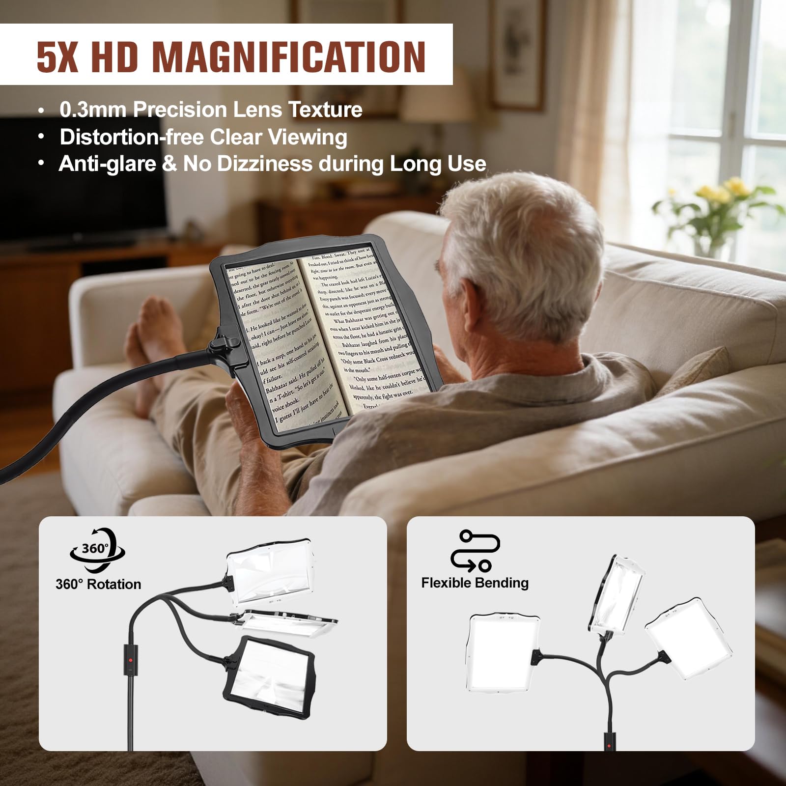 Lampada con lente di ingrandimento 15X con luce e supporto,lampada 4-in1 lampada da tavolo con lente di ingrandimento e luce con 48LED luminosità regolabile,collo d'oca flessibile lente ingrandimento