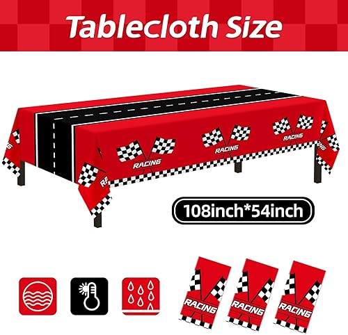 Miniatura 2 de 3 manteles de plástico de coche de carreras, decoración de fiesta de cumpleaños de coche de carreras, mantel a cuadros de 54 x 108 pulgadas,