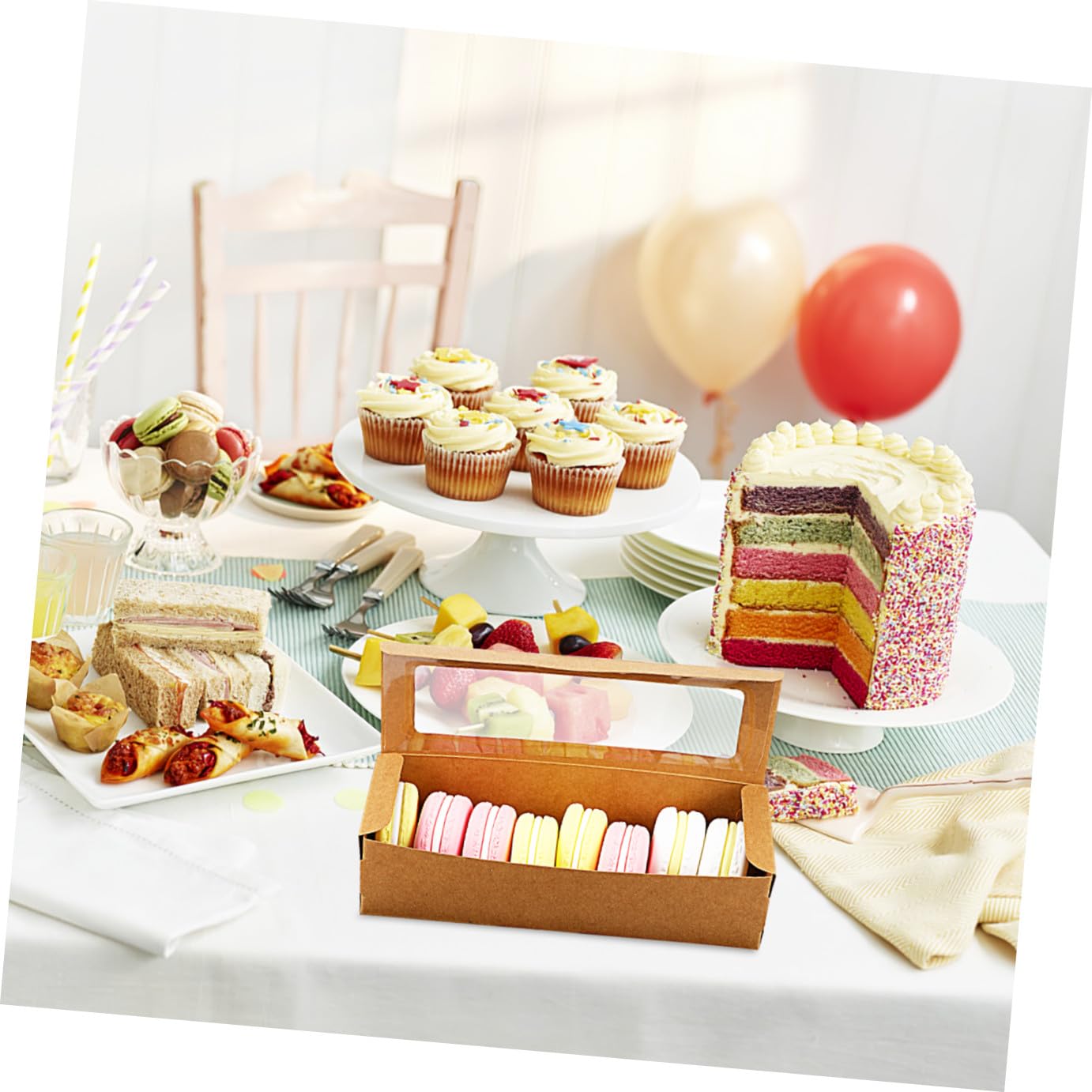 Mobestech Lot de 50 Boîtes à Macarons en Carton Kraft Marron avec Fenêtre Transparente, Légères Autocollants, pour Boutique ou Usage Domestique
