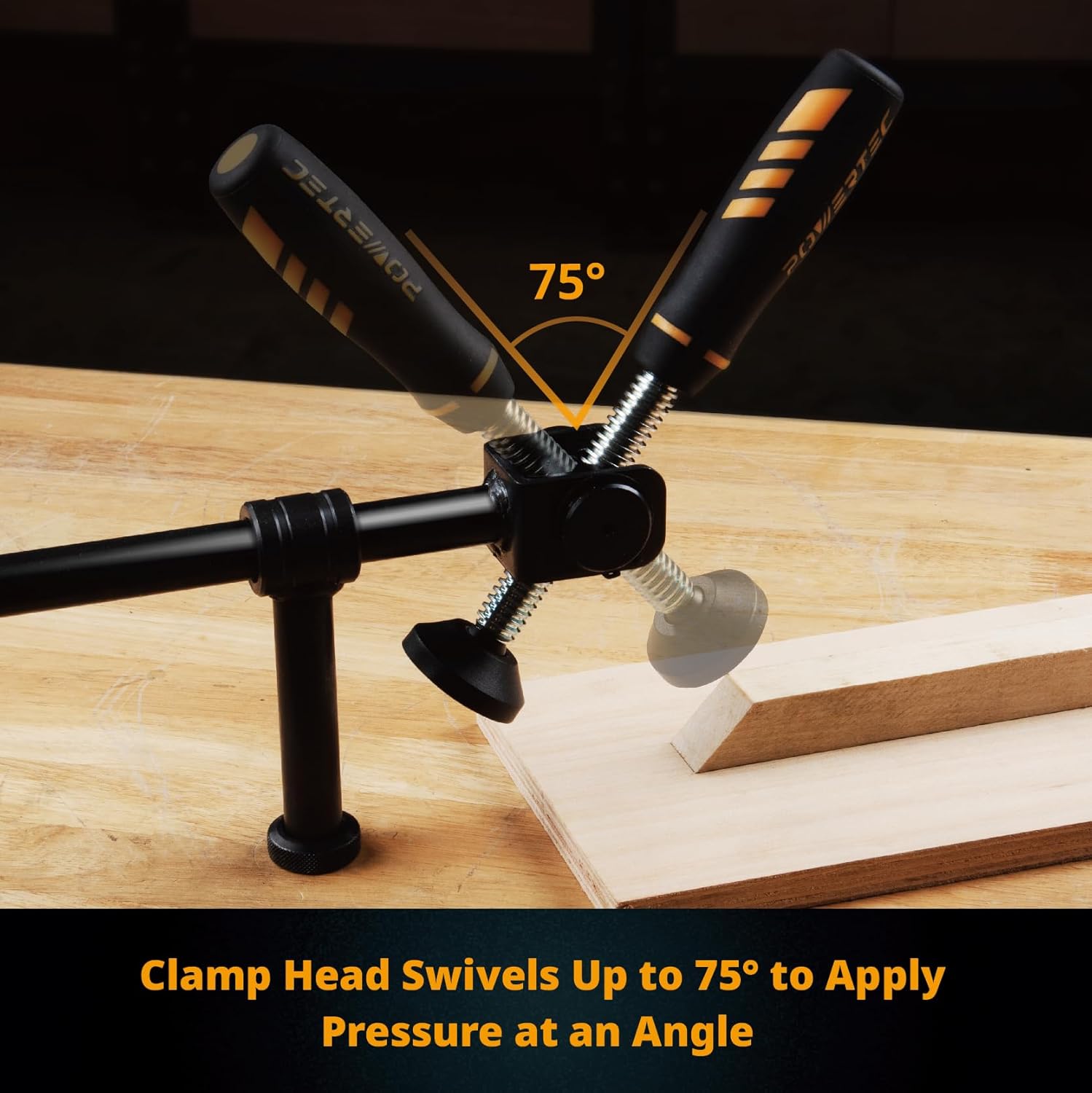 POWERTEC 71775 Adjustable Angle Screw Clamp, Universal Angle Bar + / - 42°, Fits Tables w/ 3/4" Bench Dog Holes, Woodworking Clamps Series - 1 Pack