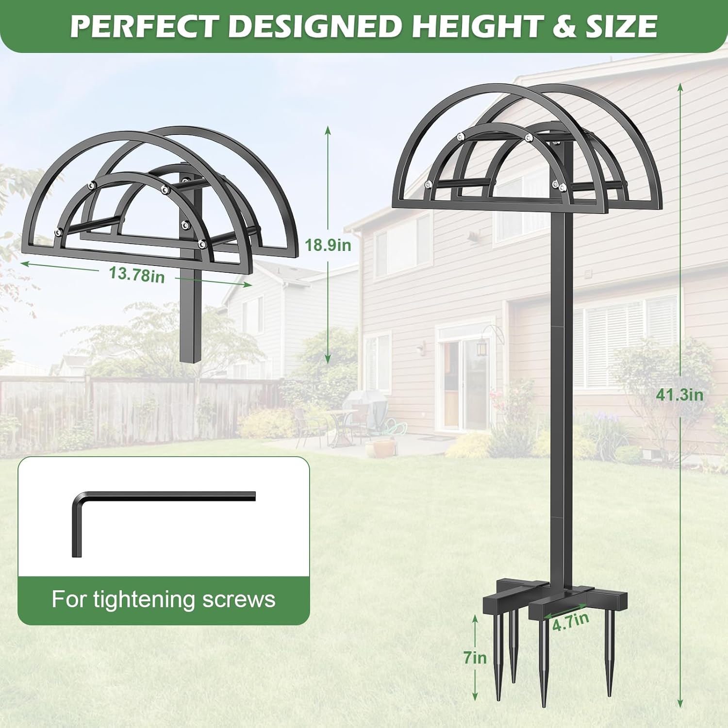 OLV Garden Hose Holder, Heavy Duty Freestanding Outdoor Water Hose Holder Stand Holds 150-ft Hoses, Detachable Metal Garden Storage Hanger Rack Organizer for Outside Yard Lawn Farm