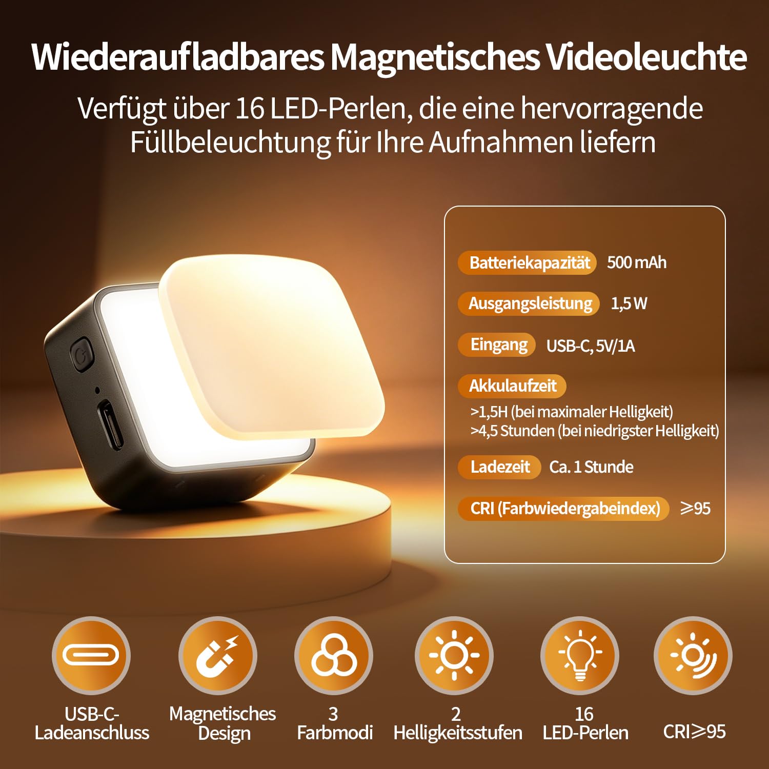yAyusi 3er-Set Magnetisches LED Video Licht für DJI OSMO Pocket 4/3, 500mAh Mini Fülllicht, Pocket 4/3 Zubehör, CRI≥95, 2 Helligkeitsstufen ＆ 3 Farbtemperaturmodi für Selfie-Vlog-Aufnahmen