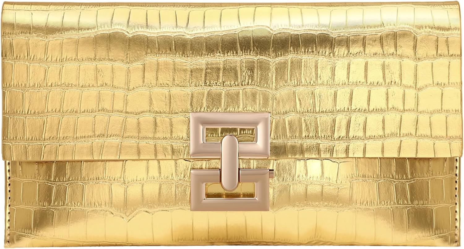 Clutch Evening Bags for Women, Croc-Embossed Metallic Handbags, Trendy Envelope Purse for Prom, Formal Party & Wedding Guest