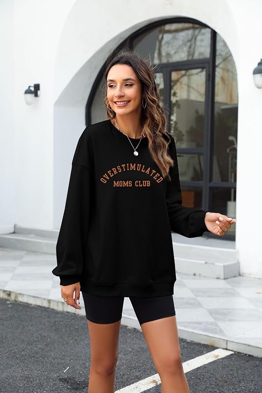 LUKYCILD Overstimulated Moms Club Sweatshirt for Women Mama Shirt Oversized Mom Life Pullover Casual Long Sleeve Tops Black image 4