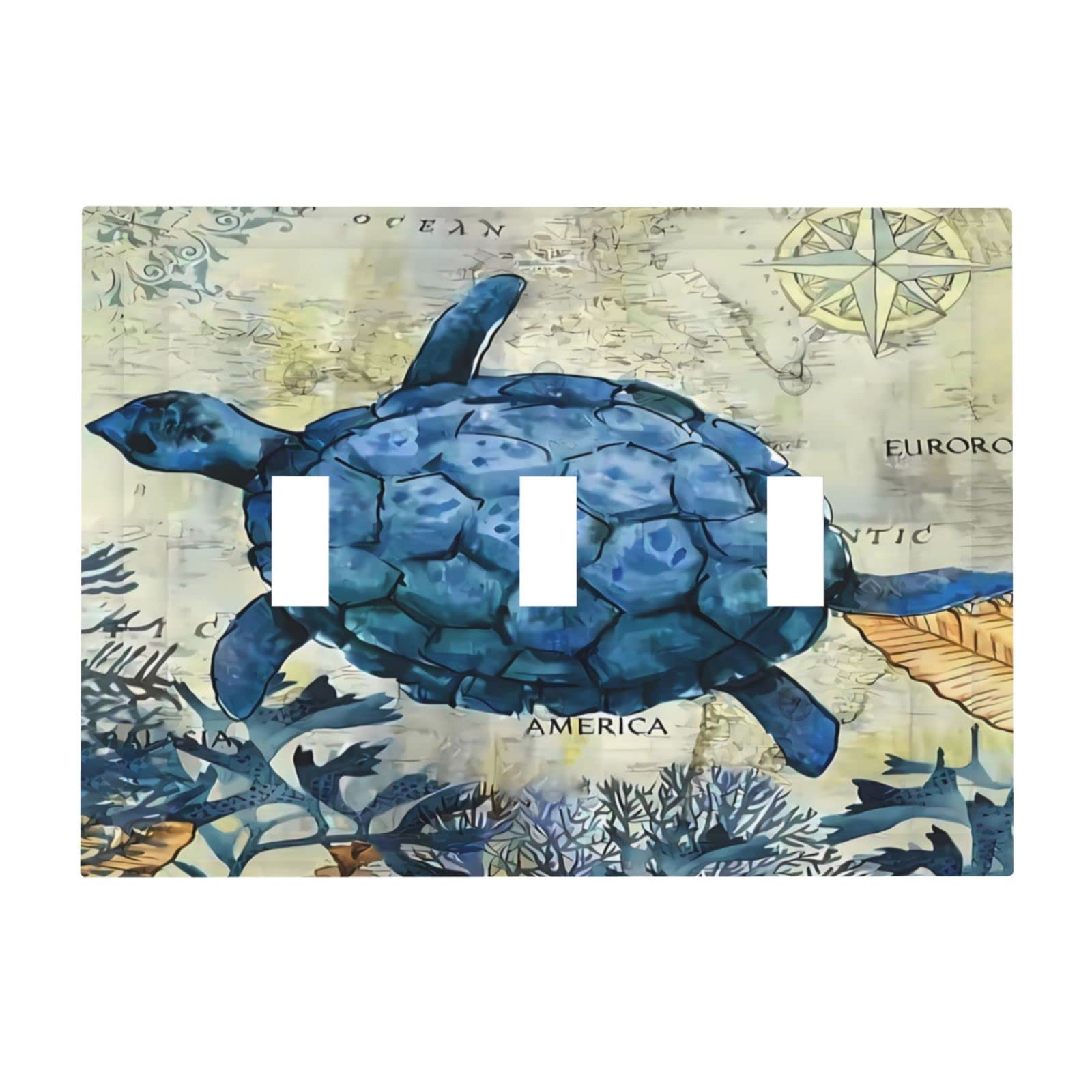 Plaque de finition 3 interrupteurs tortue marine pour instaurer une ambiance zen