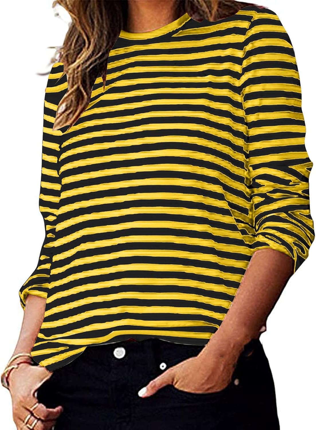 Maglione A Righe Donna - Felpa Girocollo Leggera, Manica Lunga, Casual E Comoda Per Tutte Le Stagioni - Foto 10