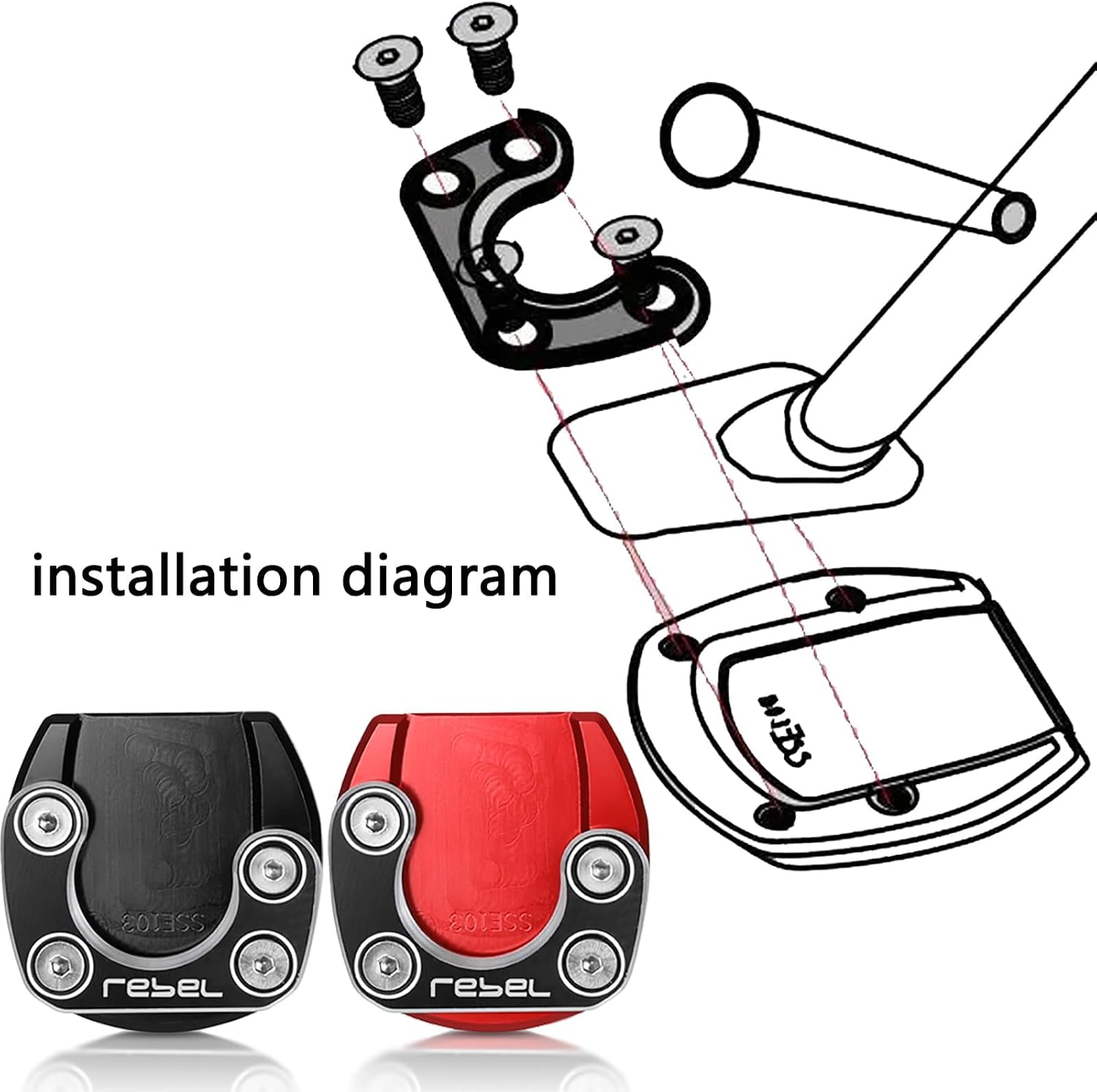Motorcycle Side Stand Kickstand Enlarge Compatible with Rebel CMX300 CMX500 2017-2023 Rebel 300 500 2017-2023(Black+Red)