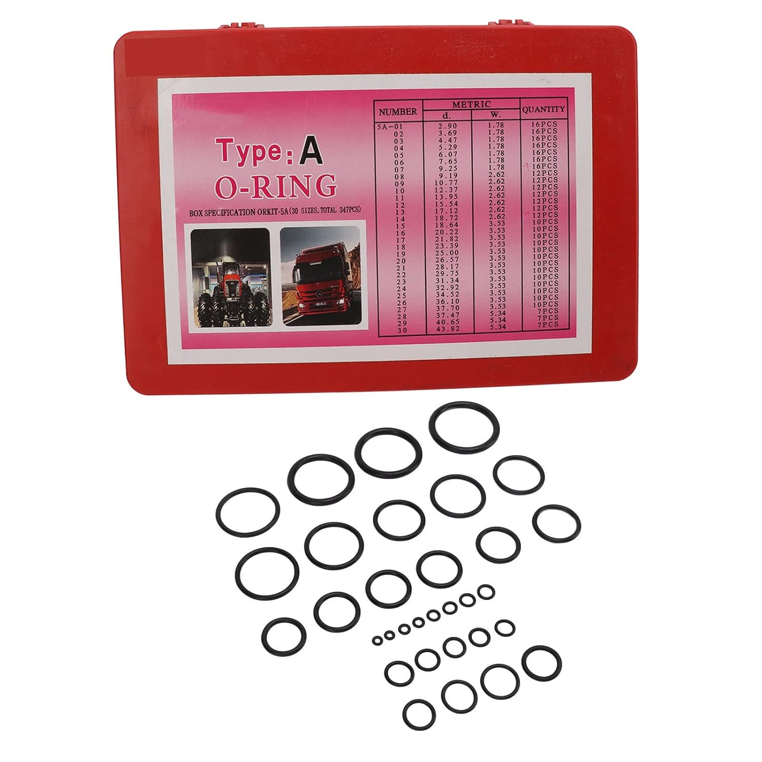 347 Pieces Rubber O Ring Seal Kit Universal Washer Gasket Assortment Set for Automotive Pipelines Faucets Machinery