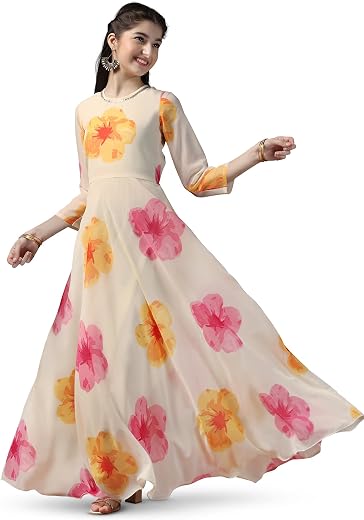 Jwalin Girl's Printed Maxi Length Dress|Printed Dress for Girls|Dress for Girls|Ethnic Dress|Girls Maxi Dress|Girls Dress|...