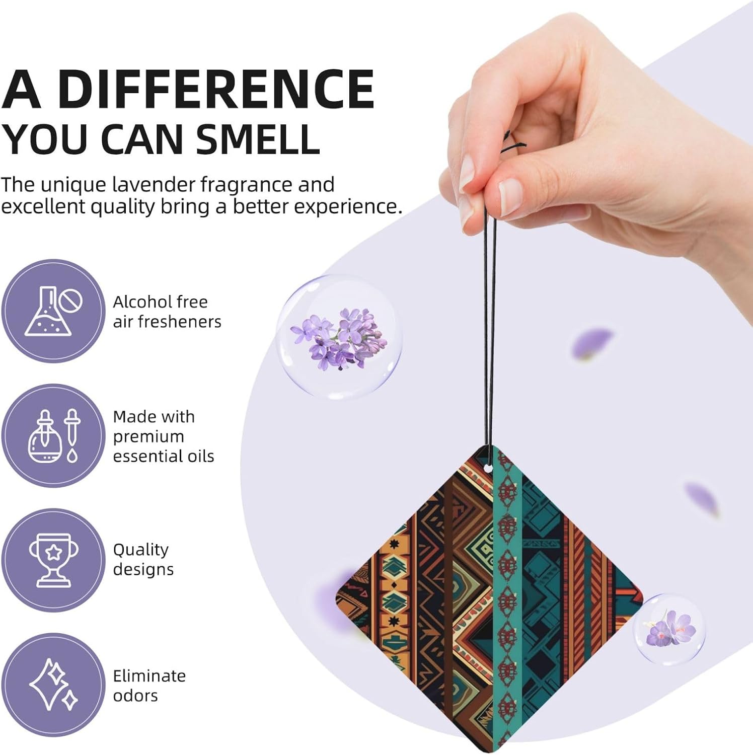 Car Air Fresheners 4 Pcs Air Freshener for Car Hanging Scented Cards Southwest Native Art Patterns Lavender Air Freshener Aromatherapy Tablets Hanging Fragrance Card for Rearview Mirror image 3