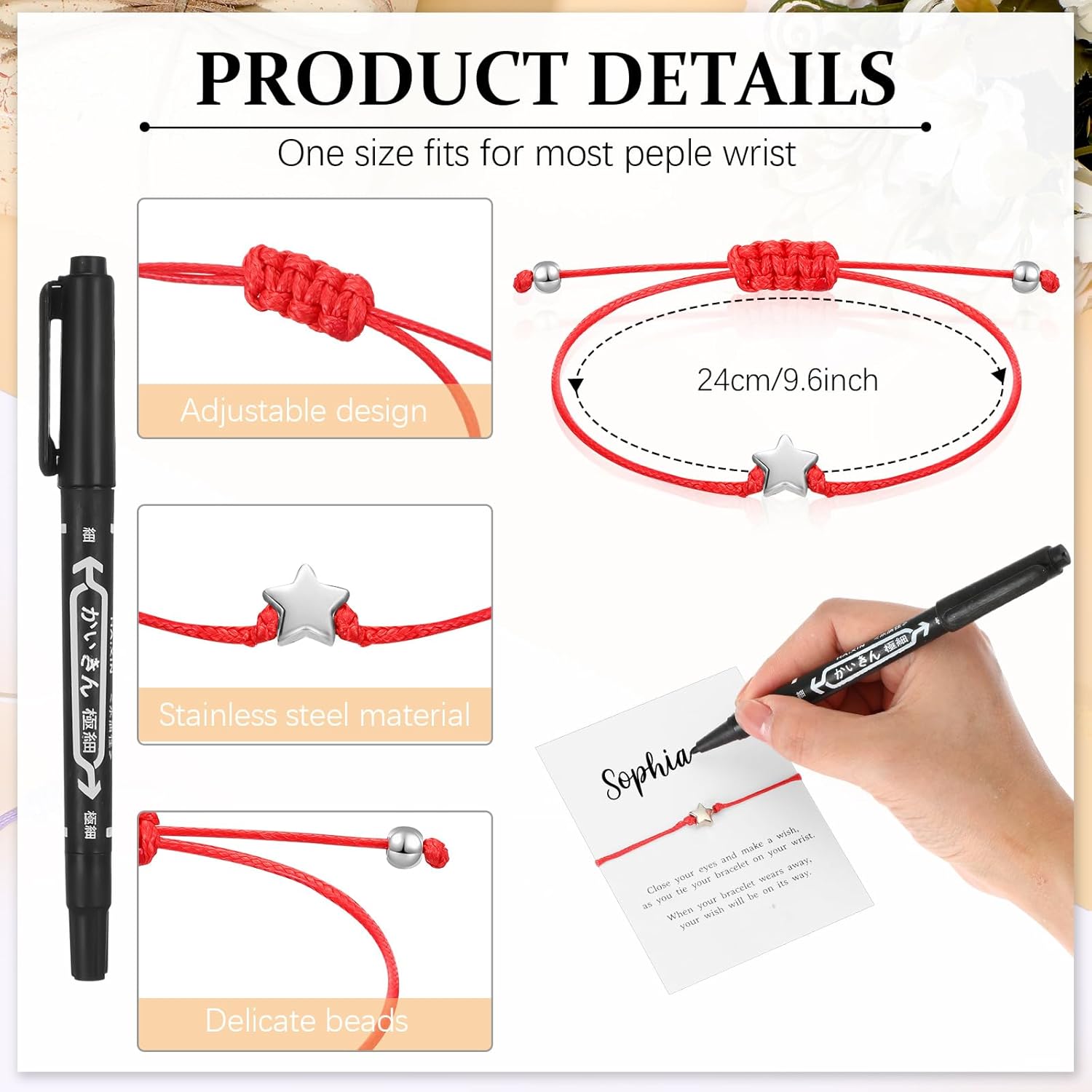 Misdary 16 Set Birthday Bracelets Gifts Personalized Wish Bracelet Adjustable Star Friendship Bracelet DIY Name Make a Wish Cards with Pen Jewelry Birthday Gift for Friends - Image 2