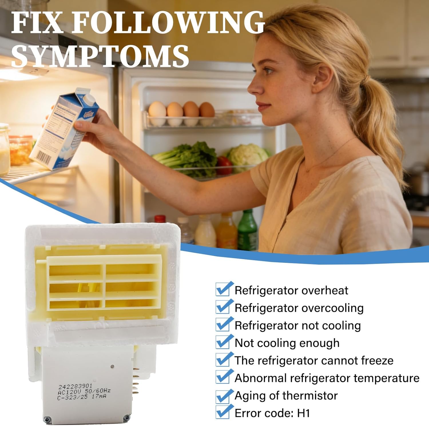 242303001 Air Damper Control Assembly&242278801 Refrigerator Thermistor Compatible with Frigidaire, Crosley, White, Refrigerator Damper Assembly replace 3016452 AP5788340 PS8746718 EAP8746718