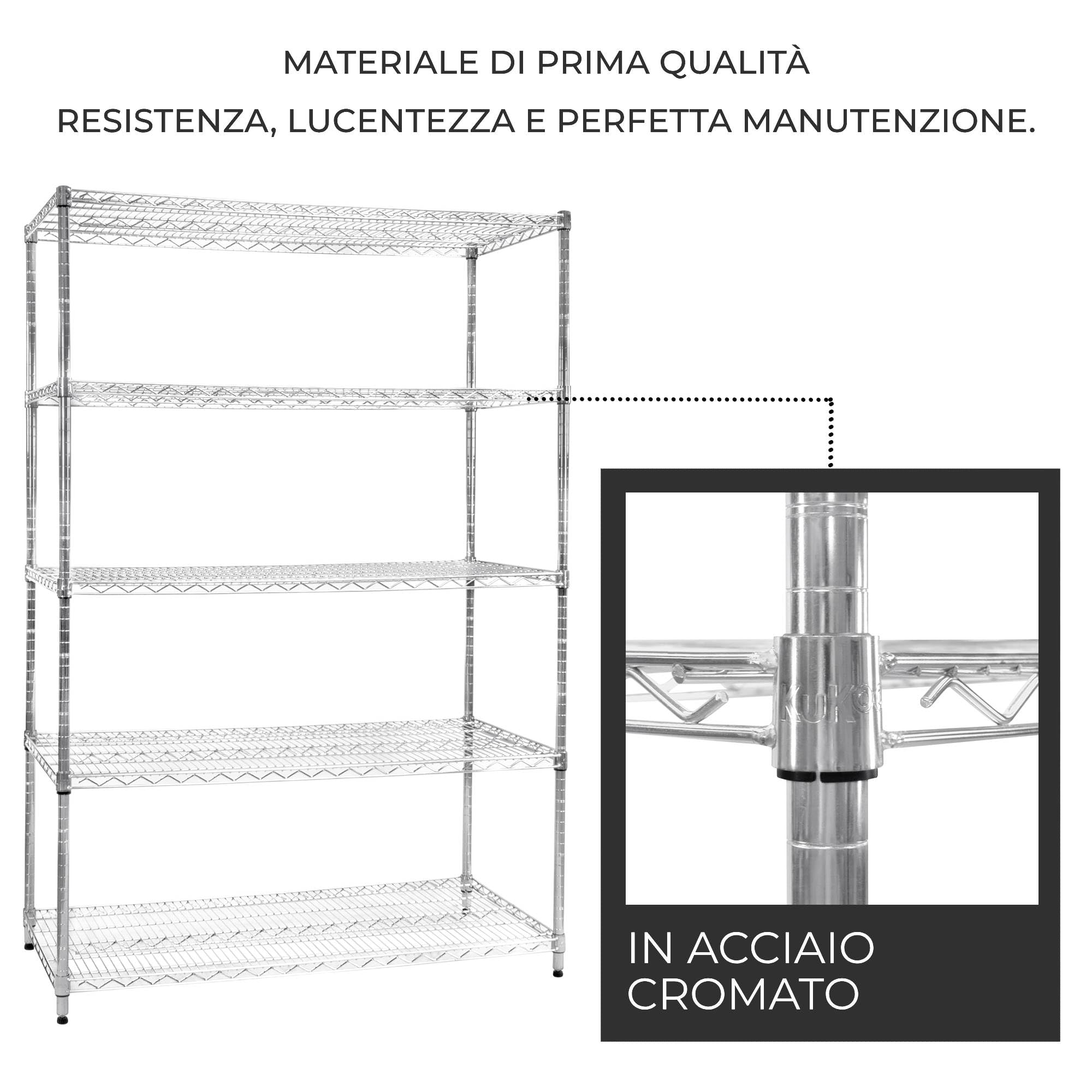 Scaffale in metallo a 5 livelli Unità di stoccaggio per carichi pesanti Scaffali regolabili in altezza senza bulloni e piedini di appoggio 1000kg Capacità di peso 60cm x 120cm x 180cm