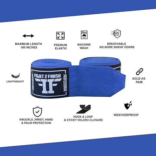 Miniatura 3 de Muñequeras profesionales de 180 pulgadas incluidas vendas elásticas para boxeo, kickboxing, muay thai, artes marciales y taekwondo