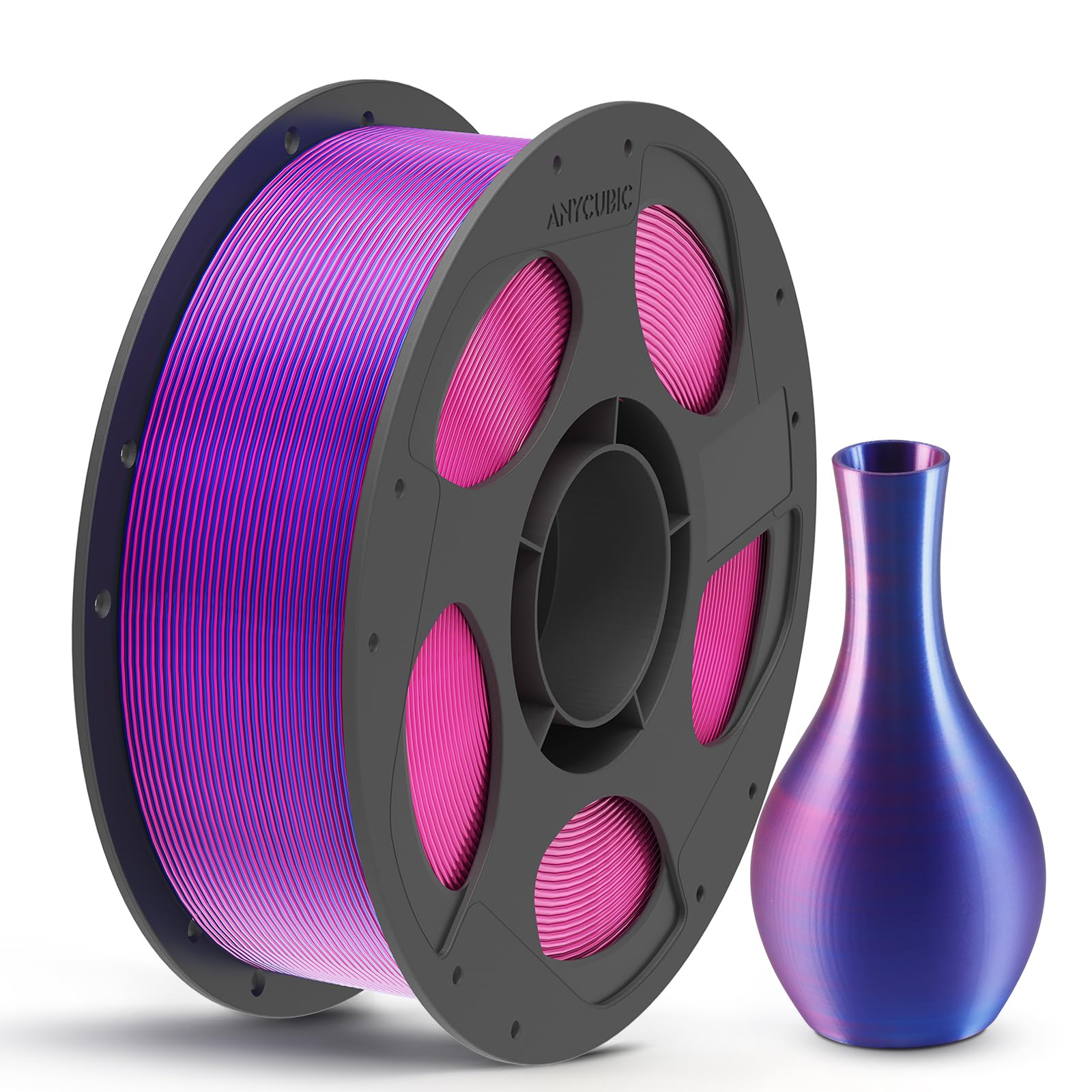 ANYCUBIC Silk Dual Color Pla Filament, 2-in-1 Chrome Coextrusion Color Change 3D Printer Filament 1.75mm Dimensional Accuracy +/- 0.02mm, Silk Texture