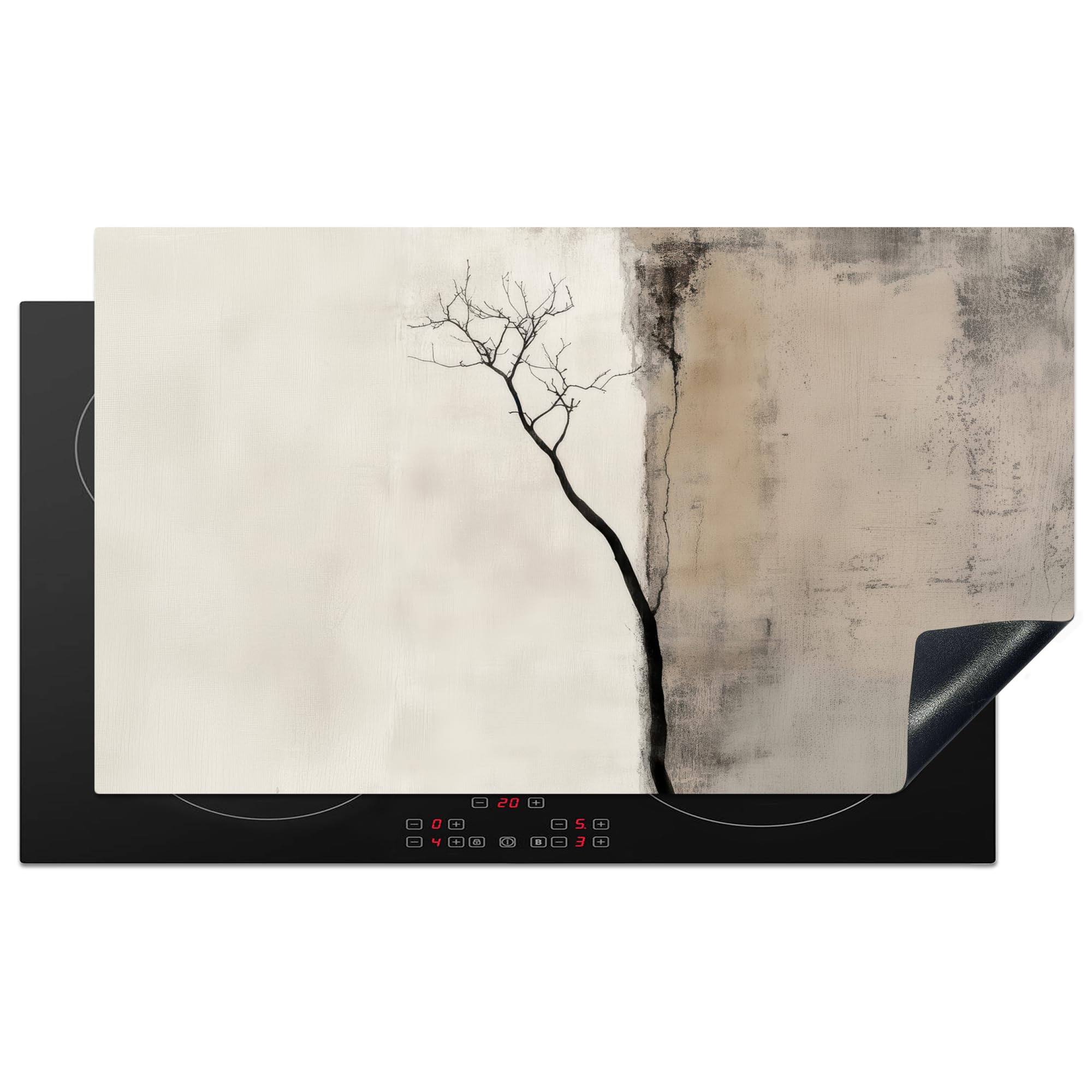 KitchenYeah© Induction Hob Cover Protector Mat 20.5"x35.4" / 90x52 cm Kitchen Universal Ceramic Covers for Electric Cookers Vinyl Wabi Sabi - Plant - Beige