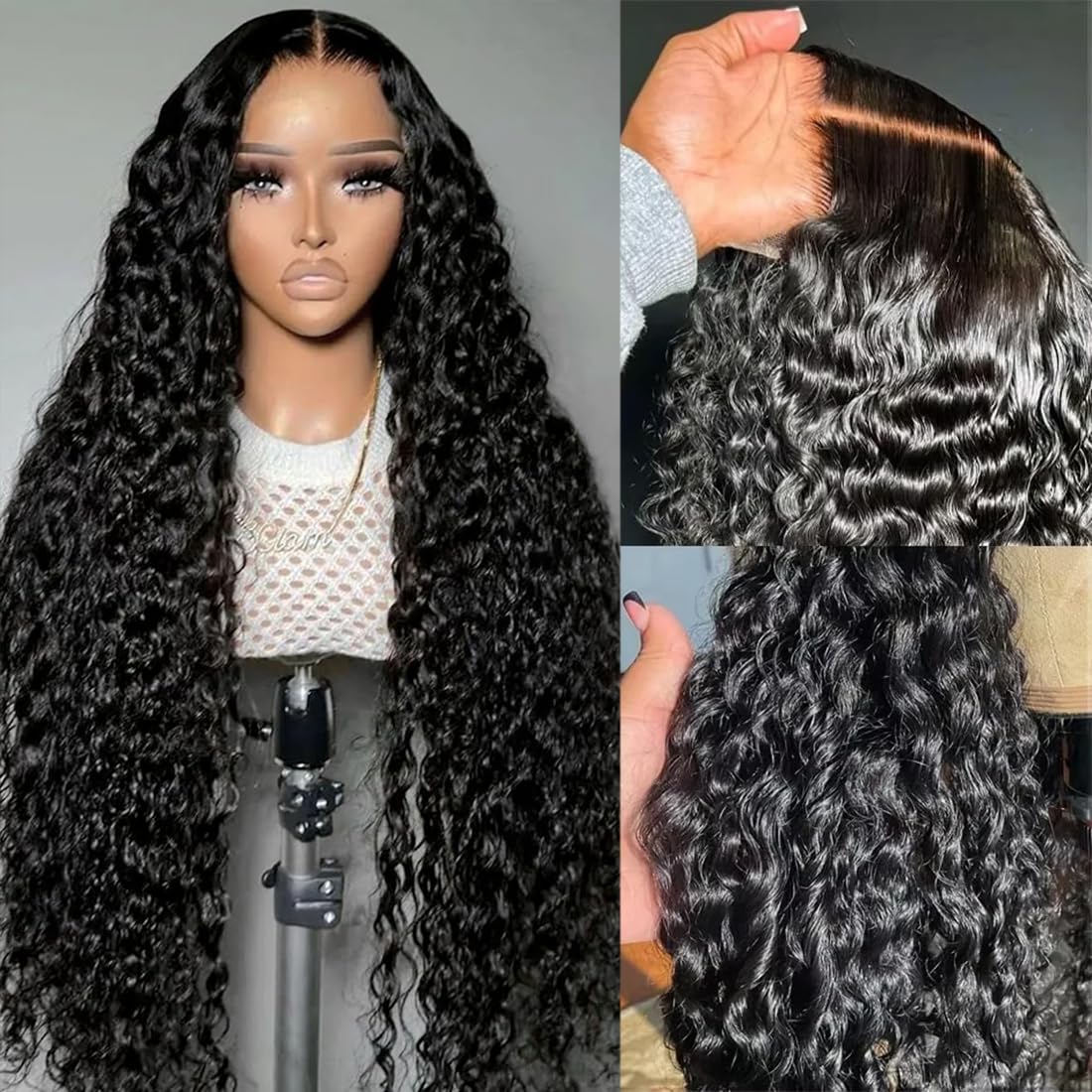 24 Inch Deep Wave Lace Front Wigs Human Hair 200 Density 13x6 HD Transparent Lace Front Wigs Human Hair Pre Plcked Curly Wig for Women Deep Wave Frontal Wigs Human Hair with Baby Hair