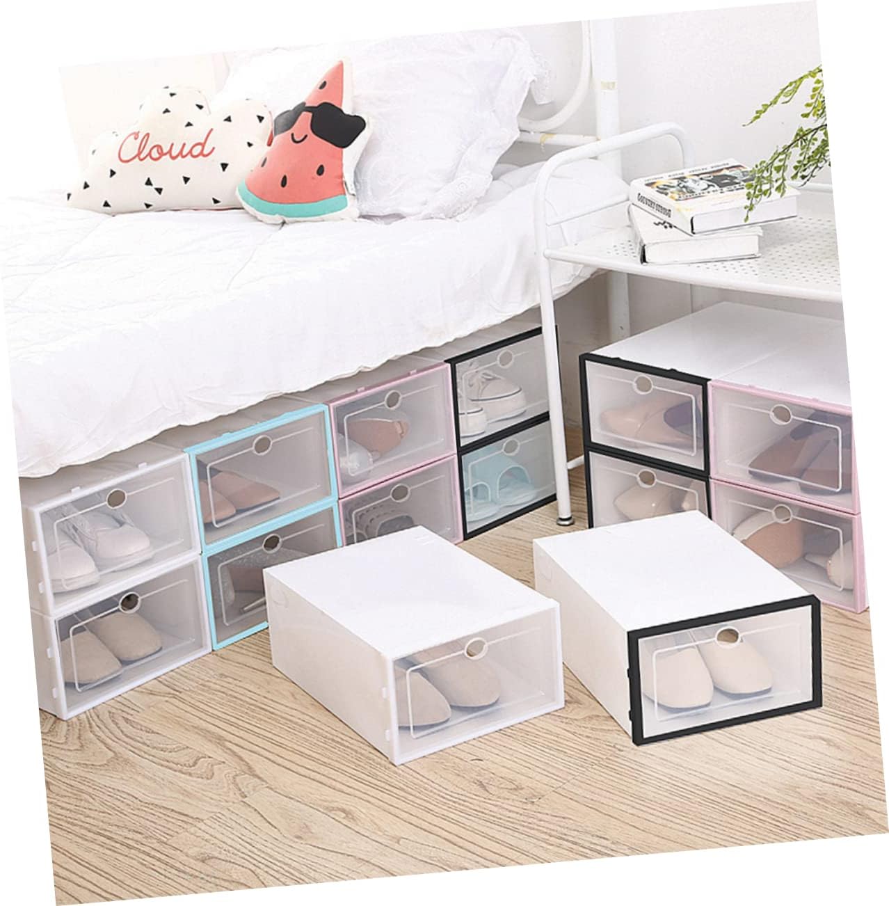 Luxshiny 6pcs Thickened Plastic Shoeboxes Stackable Shoe Storage Bin Shoe Containers for Organizing Easy Dormroom