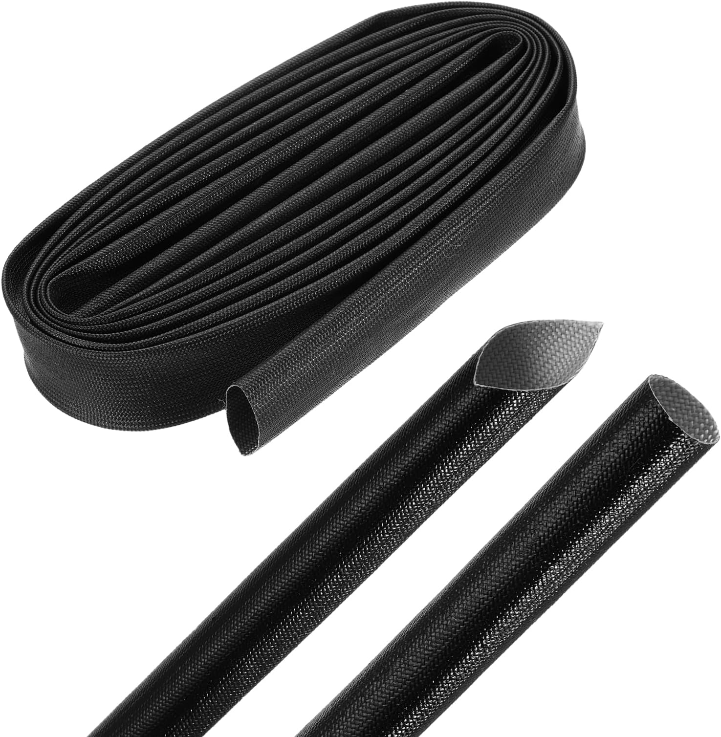 10ft Braided Cable Sleeve, 20mm / 0.8" ID 200C High Temperature 1500V Fiberglass Wire Insulation Cord Protector Organizer Wires Management for Motor Engine Fuel Line, Black