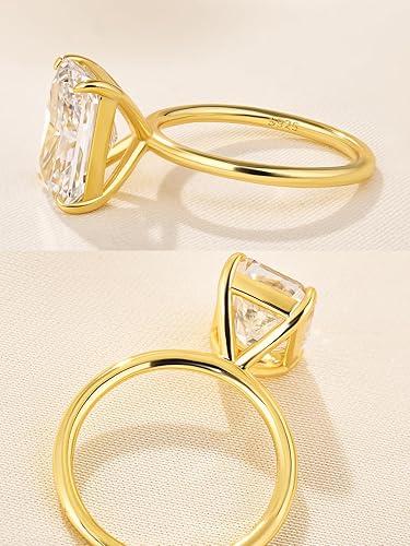 Miniatura 6 de Anillo de compromiso solitario de corte radiante alargado de 4.5 quilates para mujer, anillo de compromiso de plata S925 5A con circonita cúbica