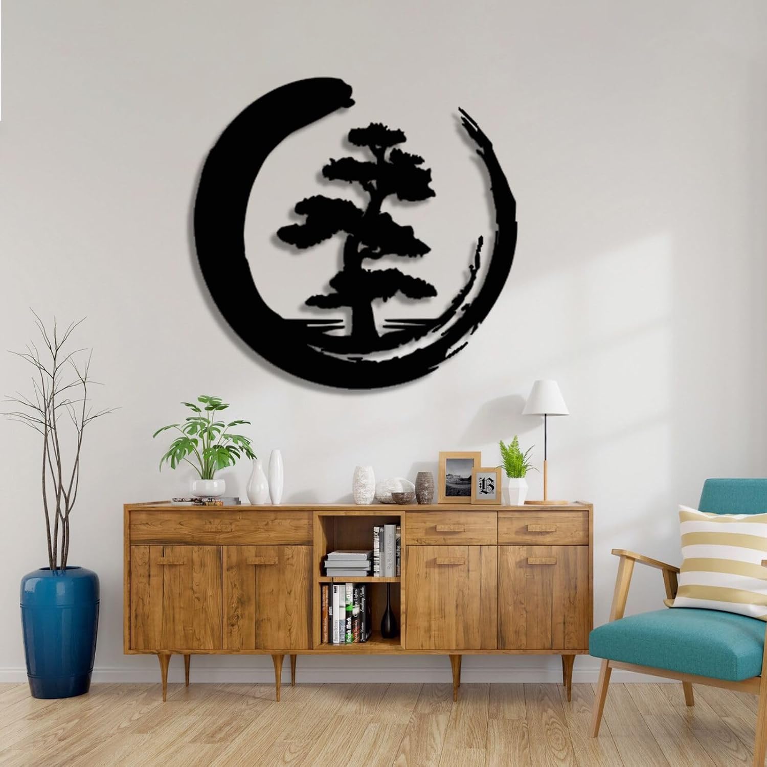 Amazon.com: Bonsai Tree Metal Wall Art, Enso Circle Metal Wall Decor ...