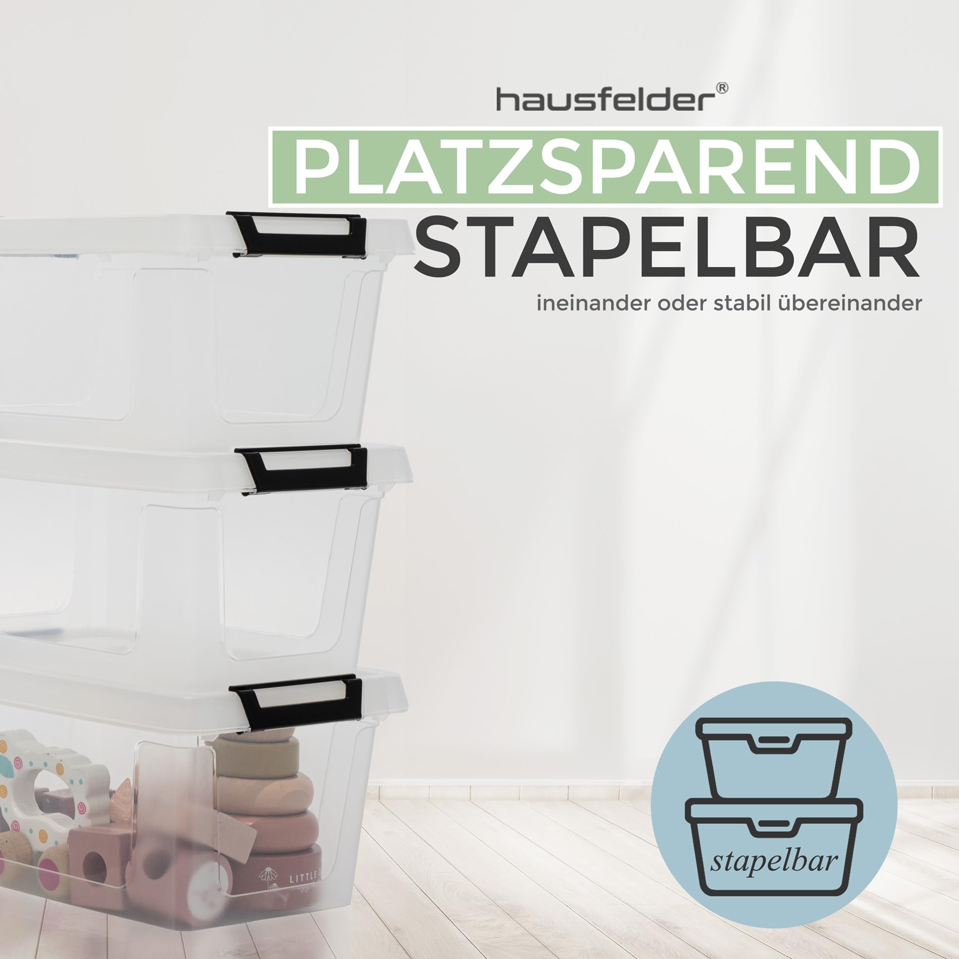Hausfelder Aufbewahrungsboxen 8er Set, 5 l, mit Deckel, transparent | Kunststoffboxen mit Deckel für Küche, Keller und Haushalt, stapelbar, transparent, als Ordnungsbox