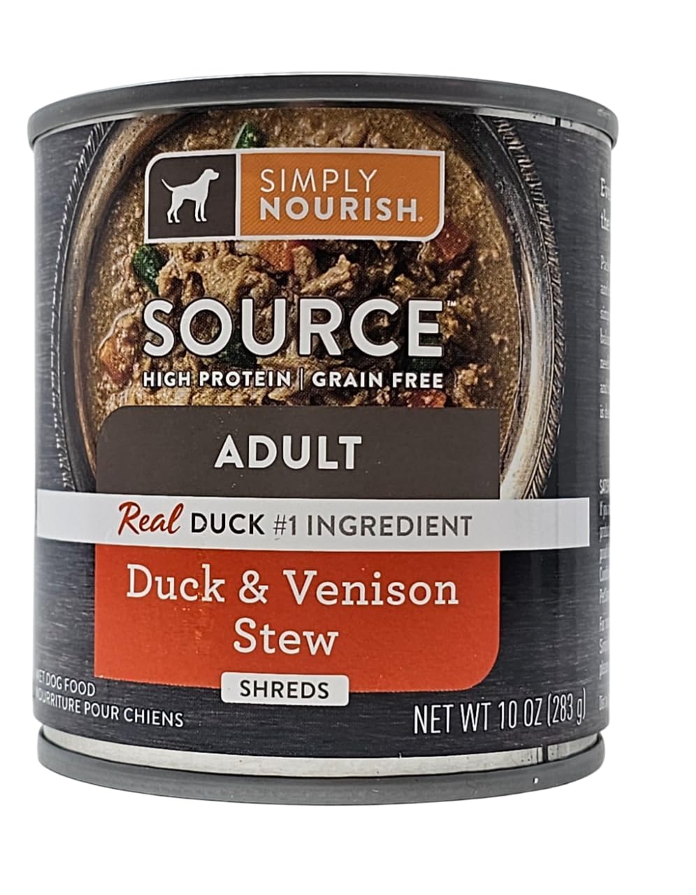 SIMPLY NOURISH Adult Duck and Venison Stew Shreds Wet Dog Food, 10 Ounce Can