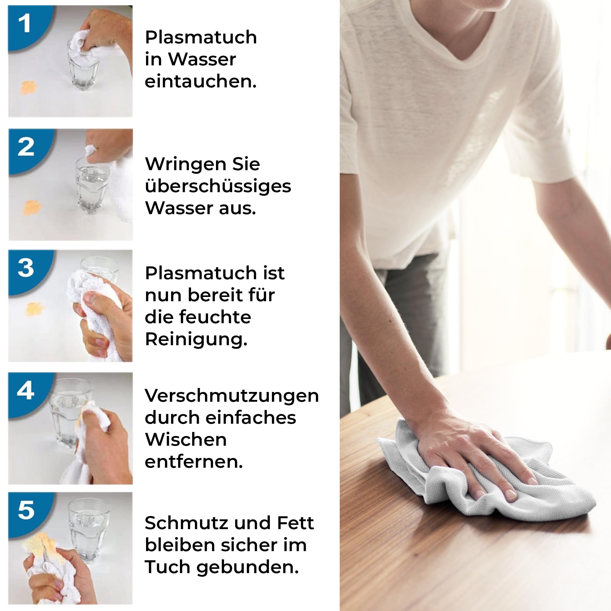 Reinigungstuch mit Bionikfaser - keimfreie, kratzfreie Reinigung - Anwendung nur mit Wasser - umweltfreundlich, 9 Tücher