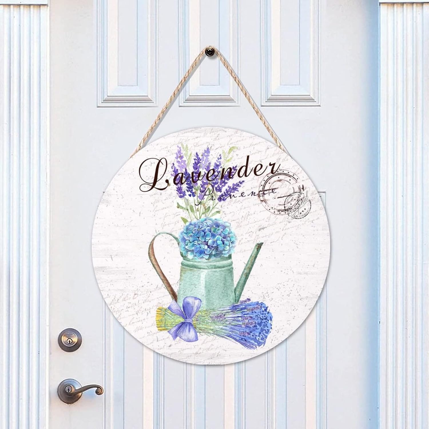Lavender Round Door Hanger Sign, Vintage Wood Door Sign, 16x16in Flower Wall Hanging Sign Plaque Farmhouse Front Porch Decor Housewarming Gifts
