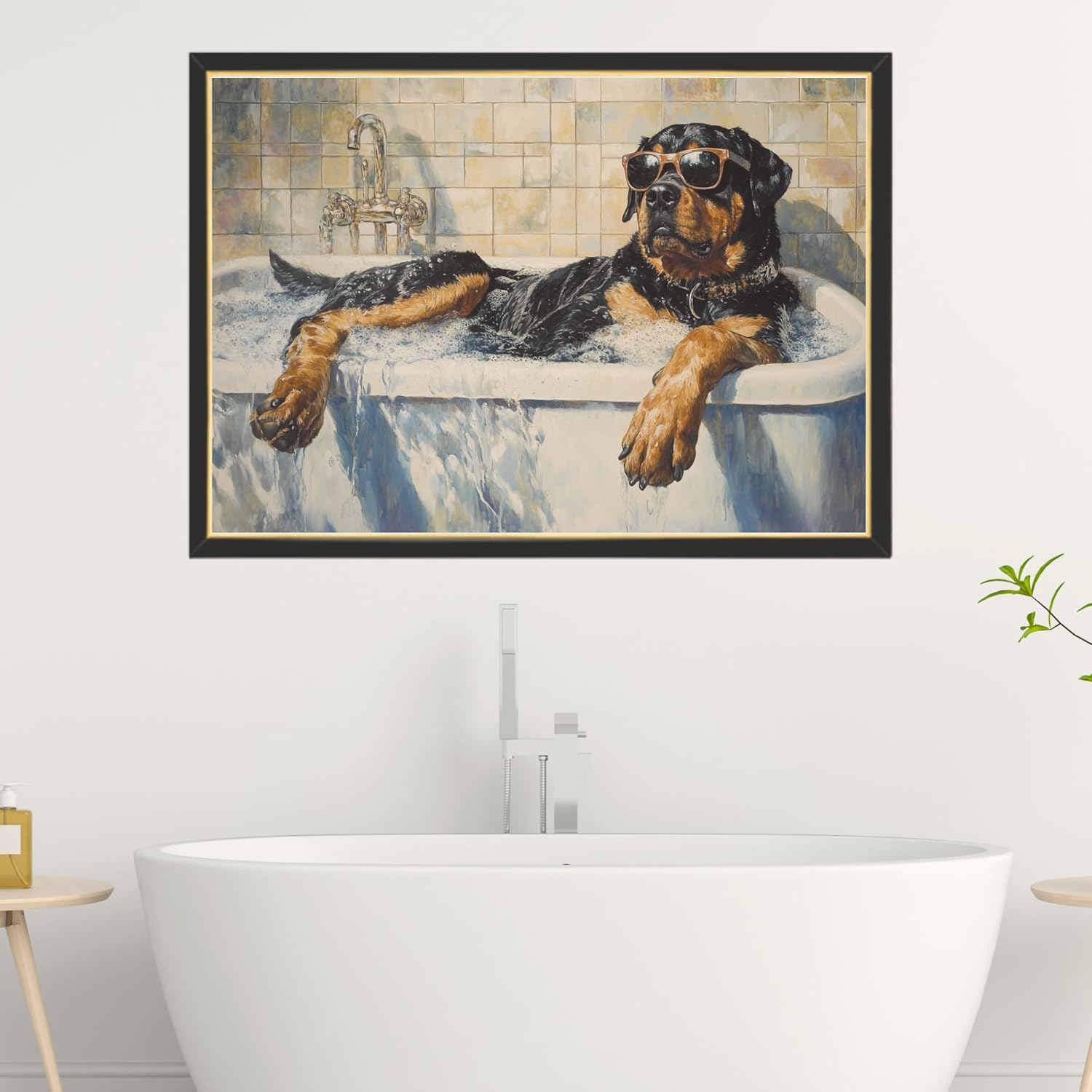 Rottweiler Taking Bubble Bath Jigsaw Puzzle 300/500/1000 Piece - Rottweiler on a Bathtub in Bathroom - Pet Shower Decor Puzzles (1000pc (50×75cm))